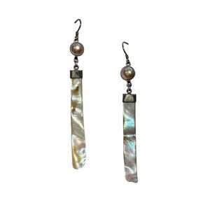 Asymmetrical Mother of Pearl Sterling 925 Silver Dangle Drop Handmade Earrings